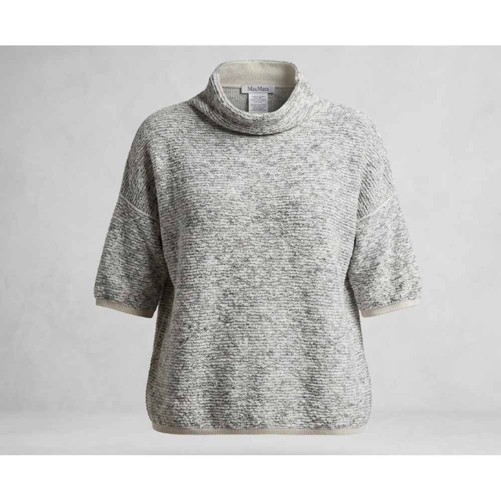Max Mara Virgin Wool Cotton Cowl Neck Short Sleeve Knit Sweater SzS Quiet Luxury